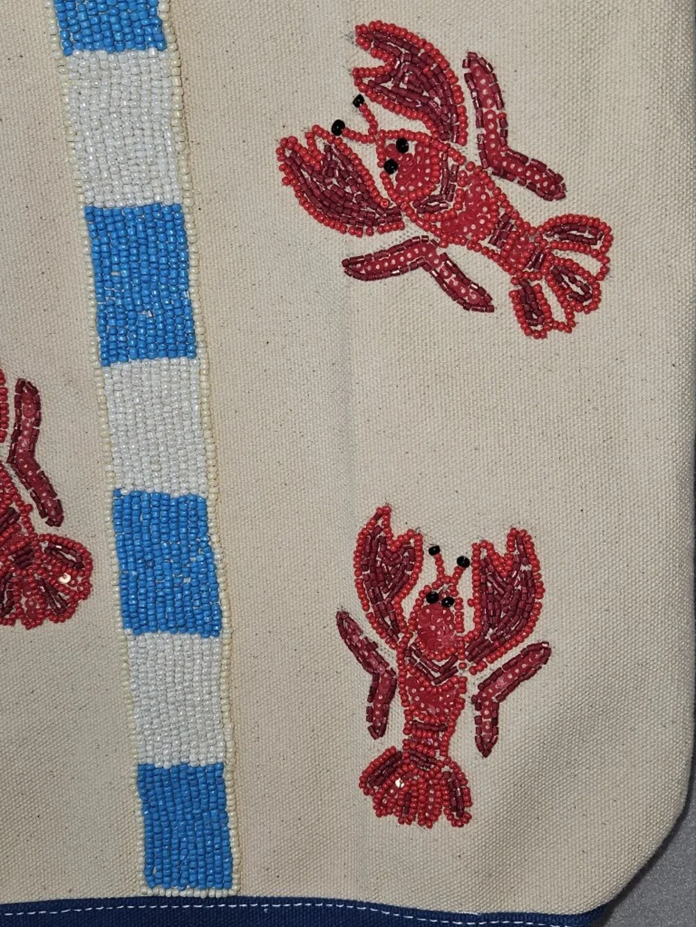 NWT Handcrafted in India Beaded Lobster Canvas Tote –Viral Coastal Statement Bag